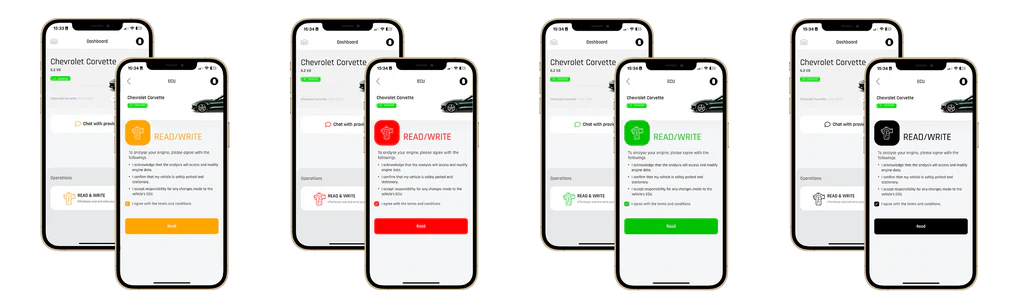 smart phones with autotuner one software at different stages on screen